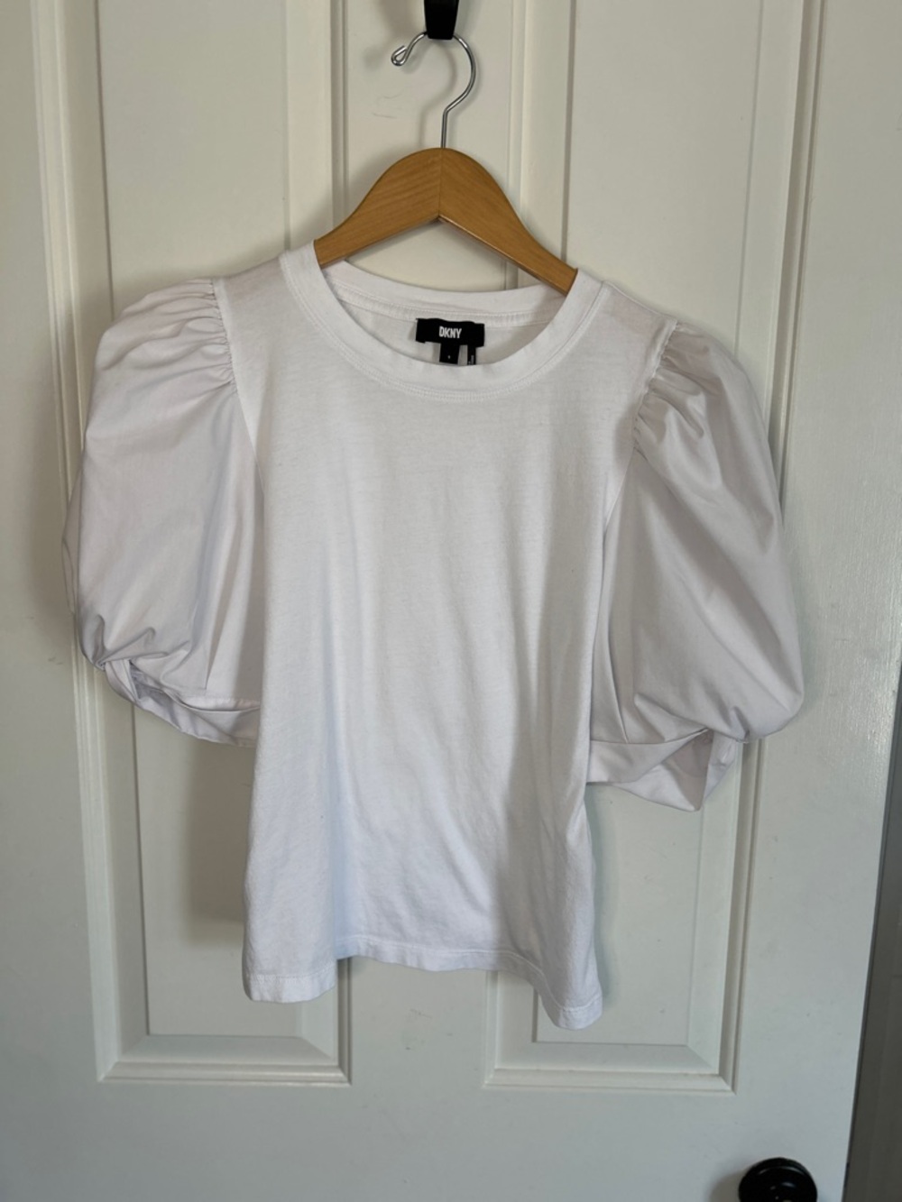DKNY Women's Puff-Sleeve Knit Top - bodice knit sleeves cotton - size small